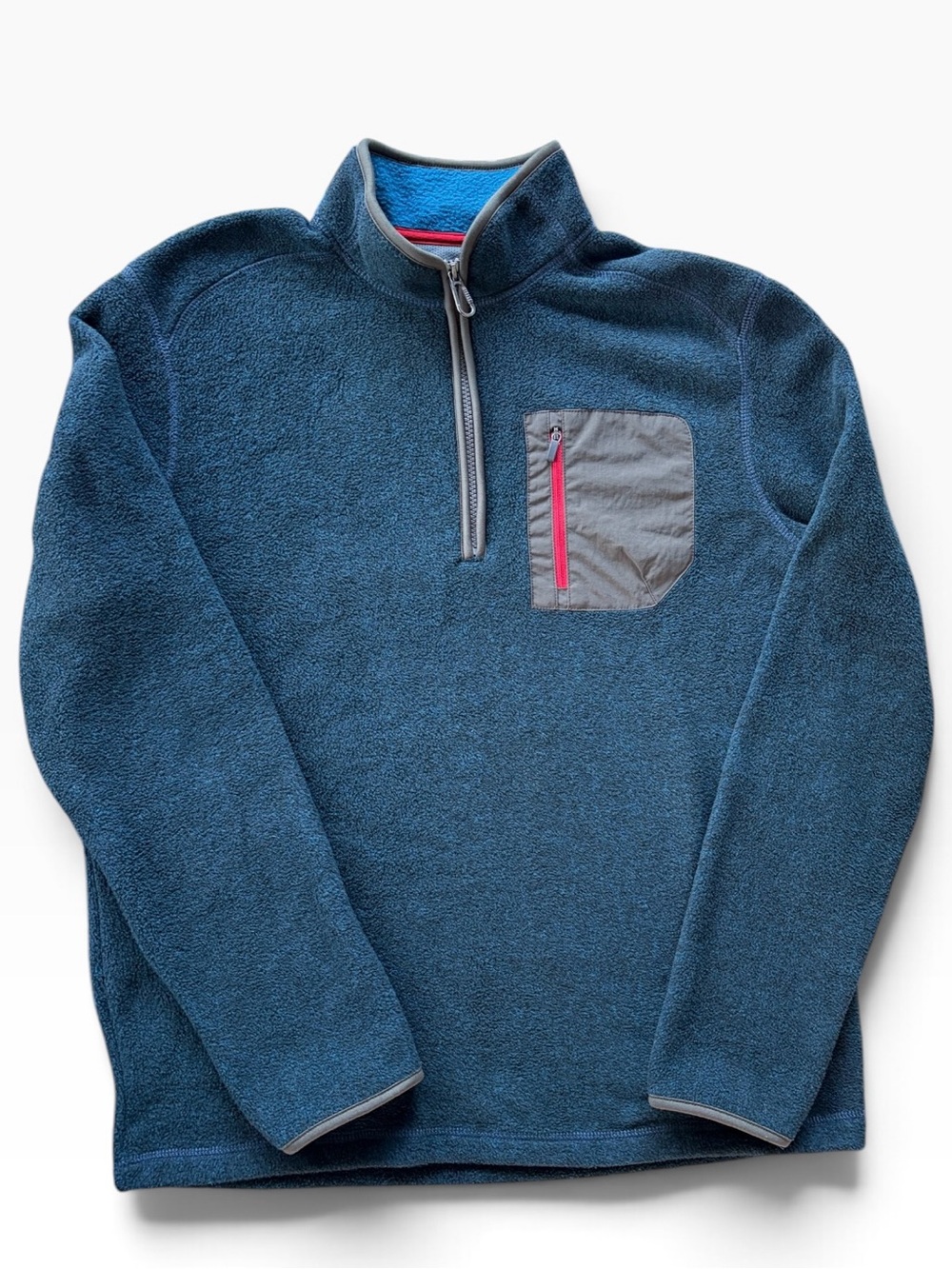 G.H. Bass & Co. Blue Half-Zip Fleece Pullover with Gray Chest Pocket and Zipper